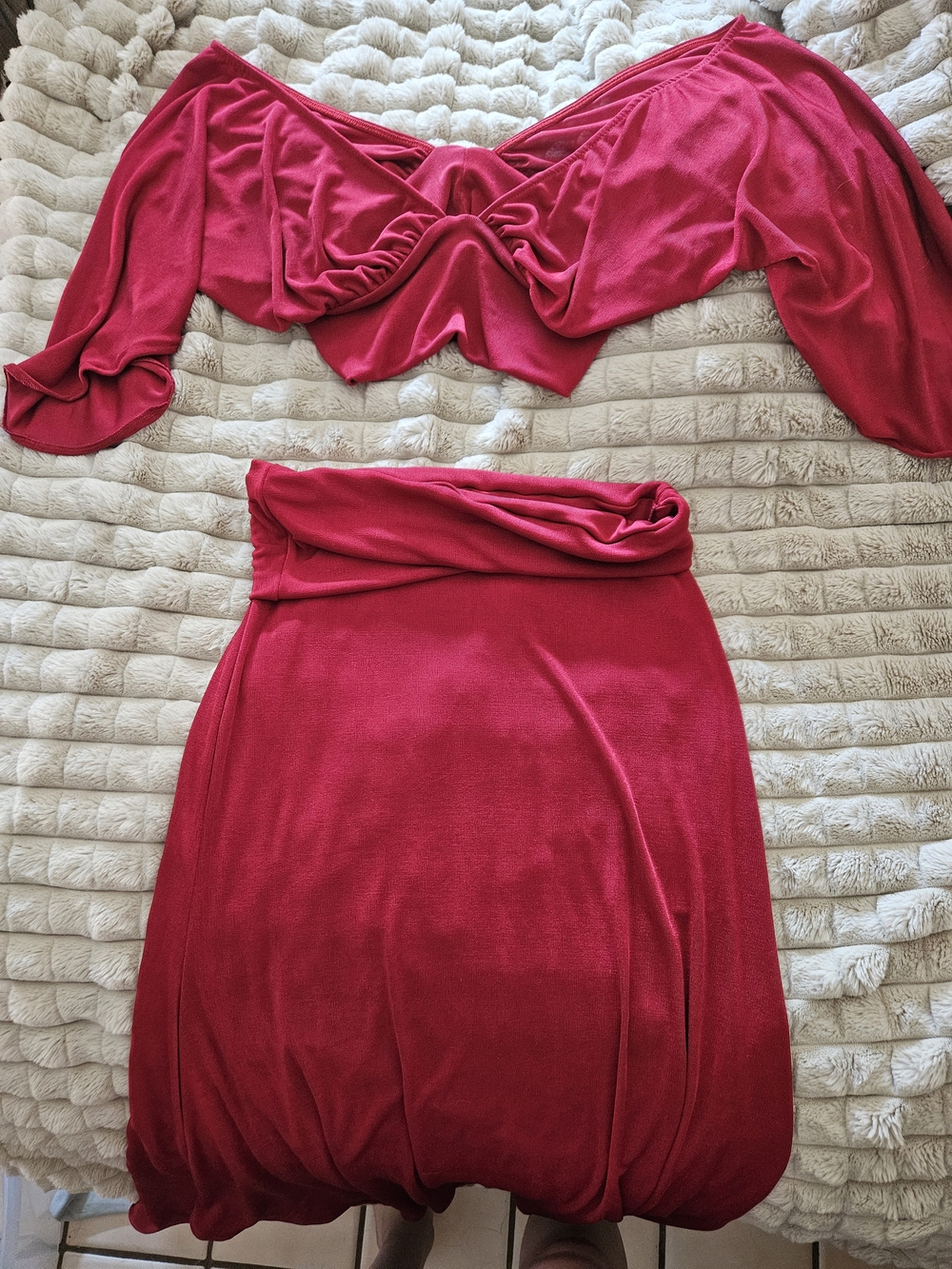 Red Women's Midi Skirt - Fold-Over Waistband